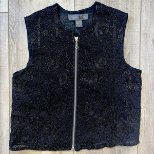 Banana Republic Vest Womens Size XS Beaded Black Sheer Y2K 90s Glam Boho Luxe